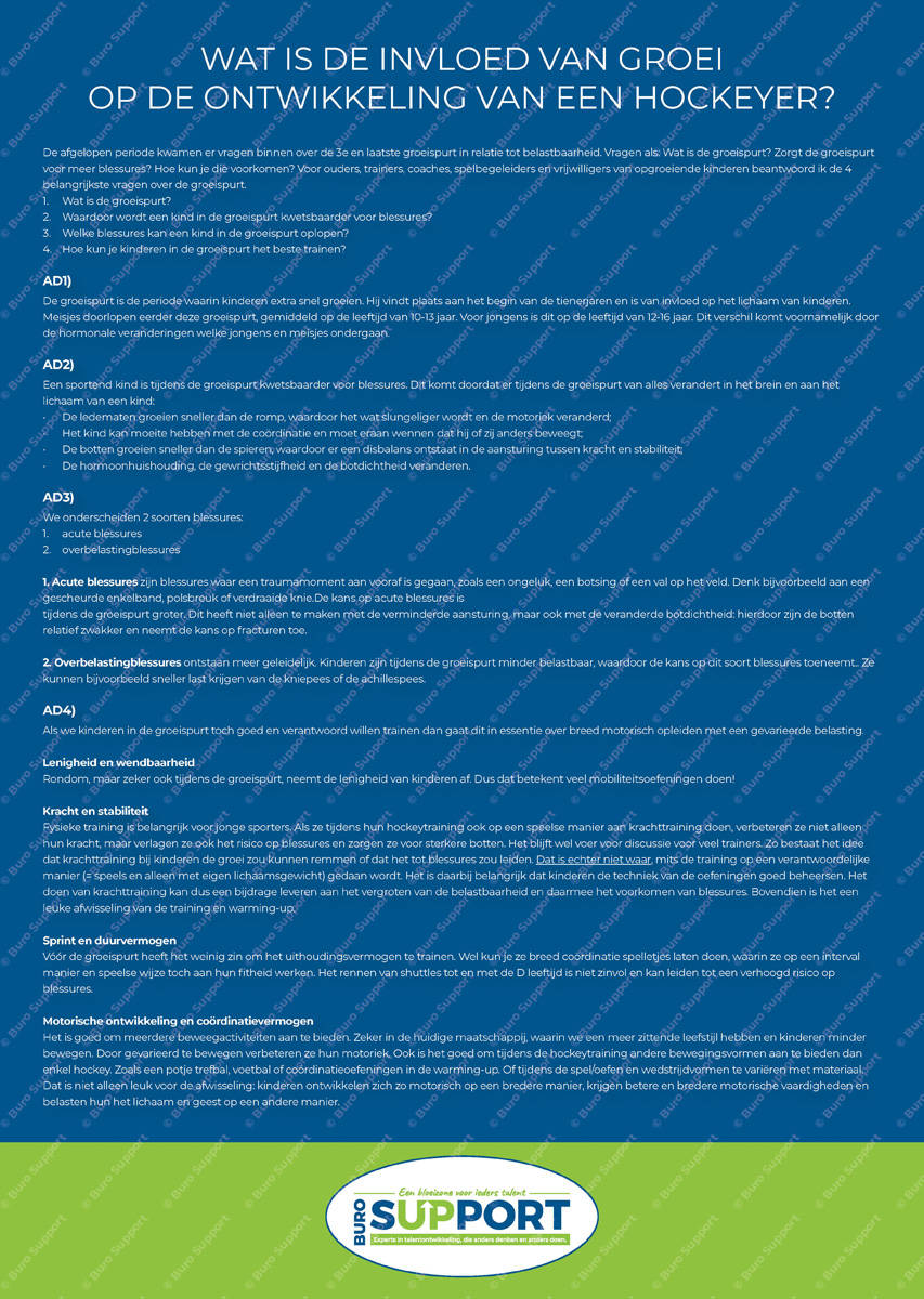 PHV Wat is de invloed van groei op de ontwikkeling van een hockeyer - Factsheet