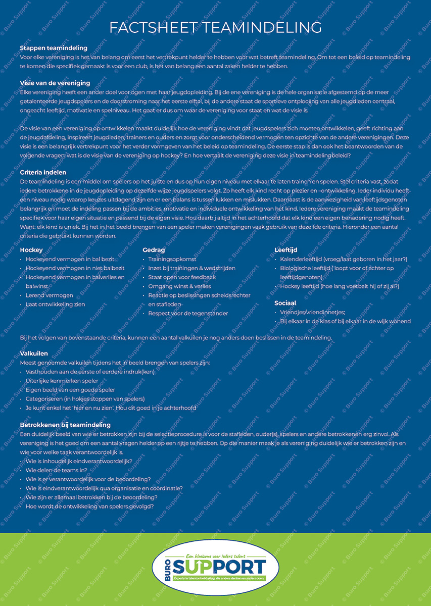 Teamindeling - Factsheet