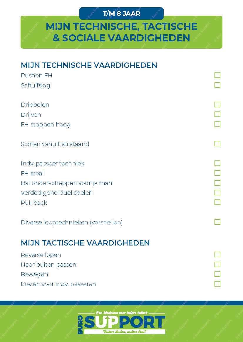 Mijn technische tactische en sociale vaardigheden - t/m 8 jaar